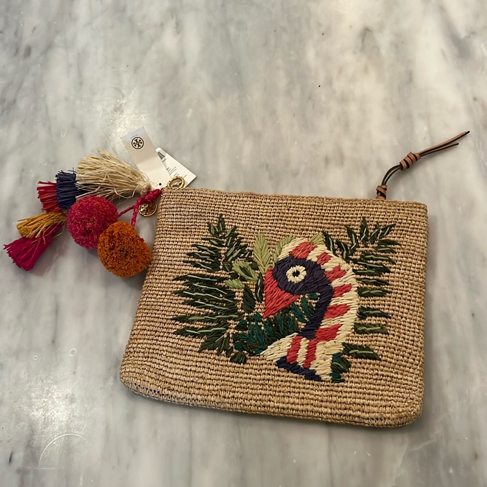Tory Burch “Toucan Raffia Pouch”